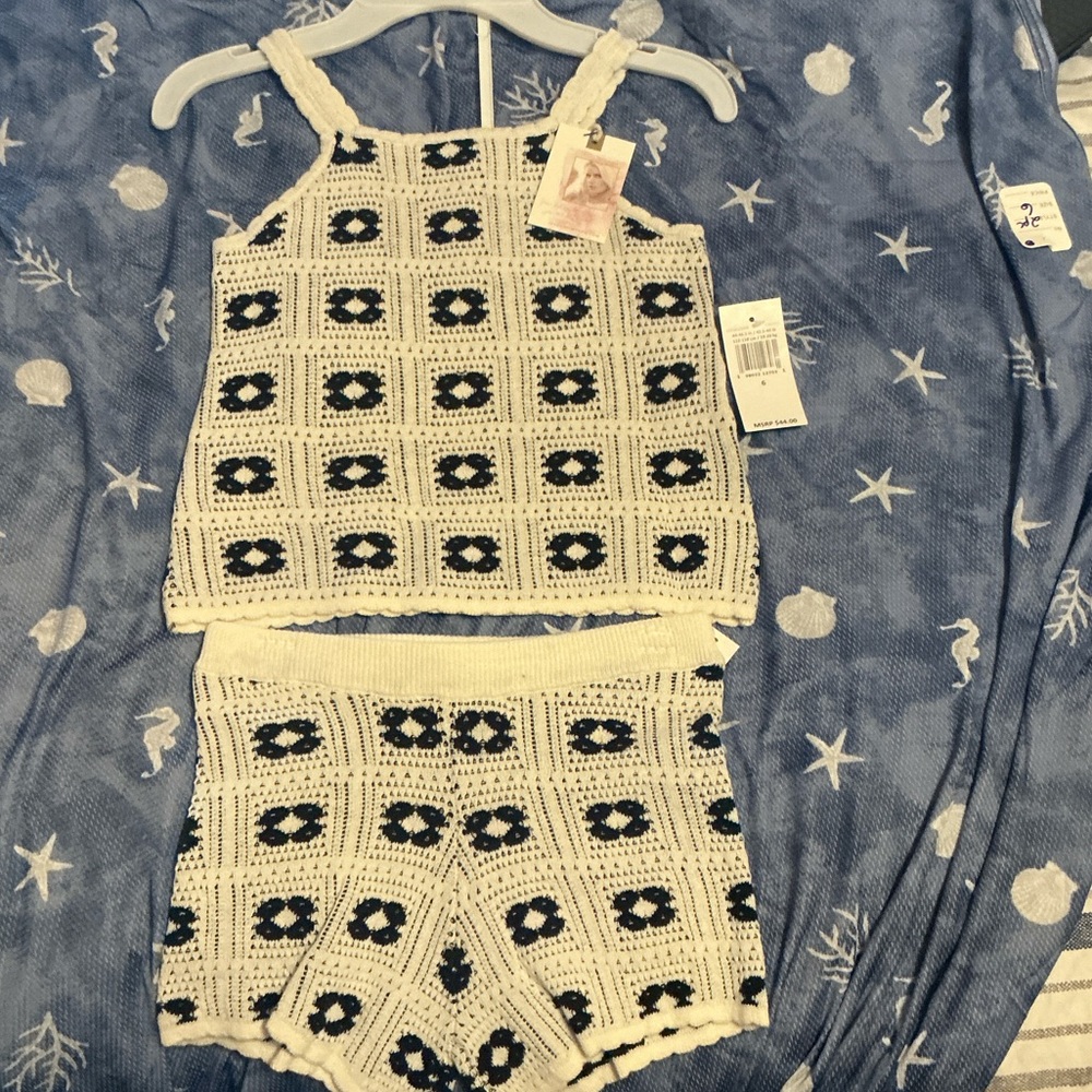 Jessica Simpson Girl’s Crochet Knit Short Set - Black and White
